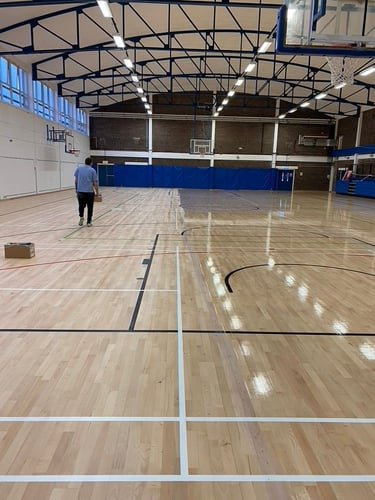 Resealed sports hall floor with court lines